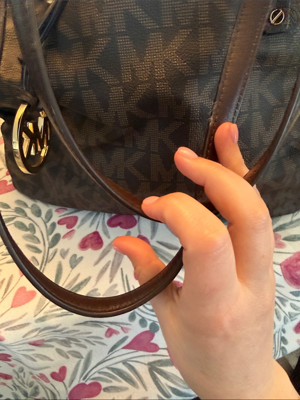 Michael Kors Brown MK Logo Tote with Dark Leather Trim 17x10 - Picture 4 of 4